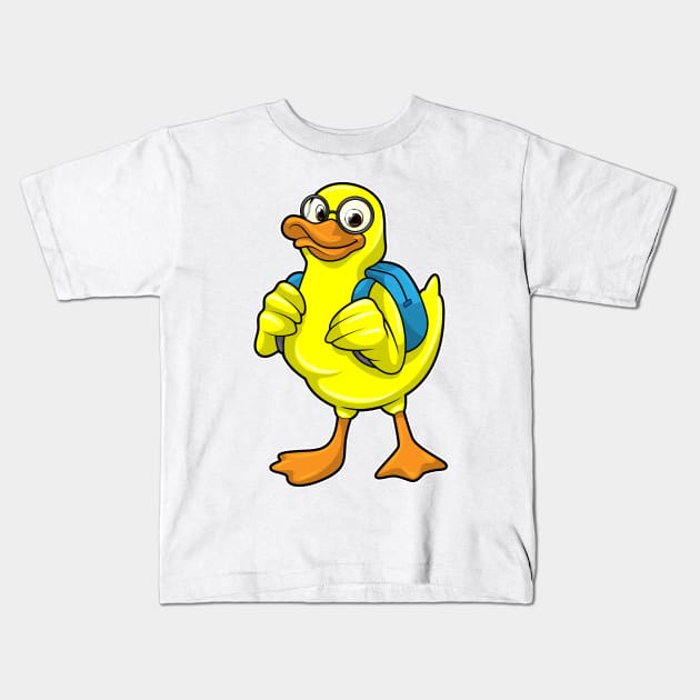 Duck as Student with Backpack Kids T-Shirt by Markus Schnabel